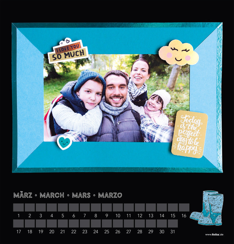 Folia Bastel-Dauerkalender immerwährend – 23 × 24 cm – mit Tagesfeldern, mit Aufhänger