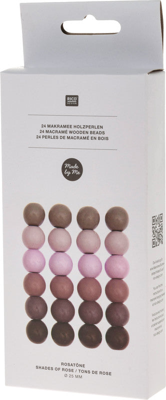 Rico Design Holzperlen rund – Ø 25 mm, Loch-Ø 8 mm, mehrfarbig, 24 Stk.