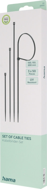 Hama Kabelbinder – 2,5 mm × 100/150/200 mm, Kunststoff, Schwarz, Einmalverschluss, UV- und hitzebeständig