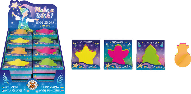 Trendhaus Motiv-Haftnotizen Make a Wish (Stern, Engel, Tannenbaum, Schneemann) – sortiert, 100 Blatt/Block