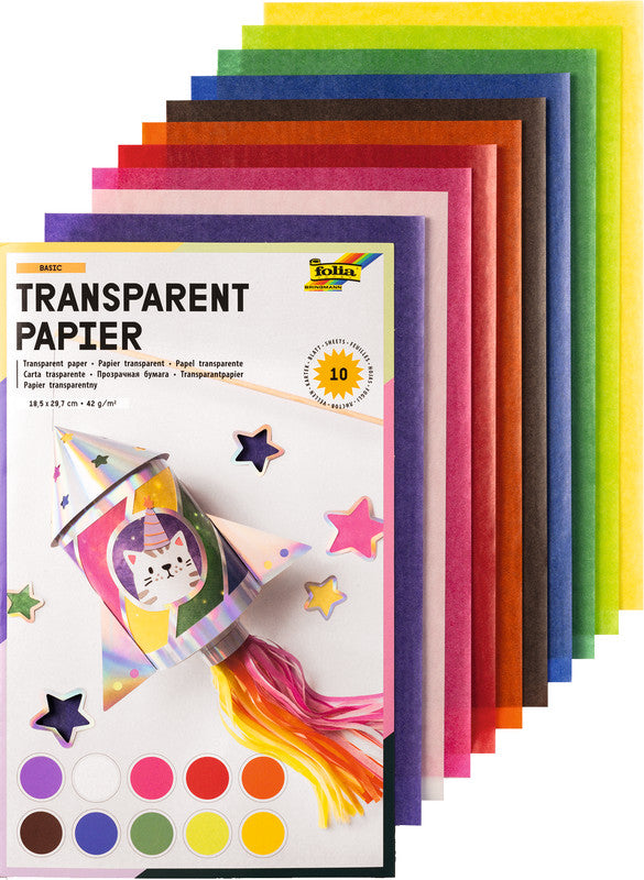 Folia Transparentpapier – 18,5 × 29,7 cm, 42 g/m², sortiert, 10 Bogen, zum Basteln