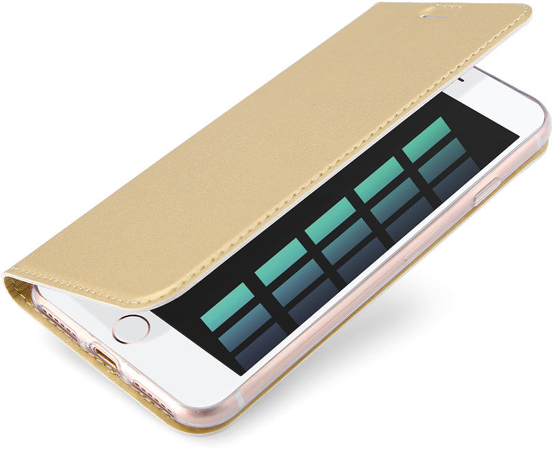 Dux Ducis Booklet-Hülle – für Apple iPhone 6–8 – gold – Kunstleder – mit Kartenfach, Magnetverschluss