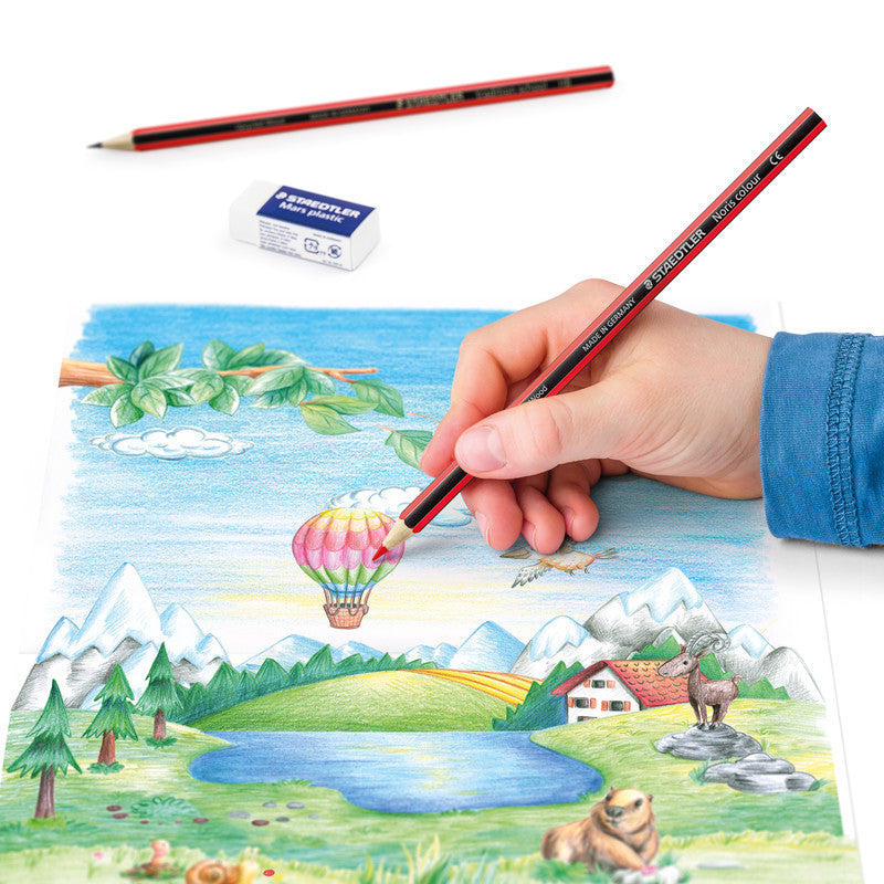 Staedtler Buntstifte Noris colour Upcycling – 12 Farben, im Kartonetui, sechskantig, PEFC