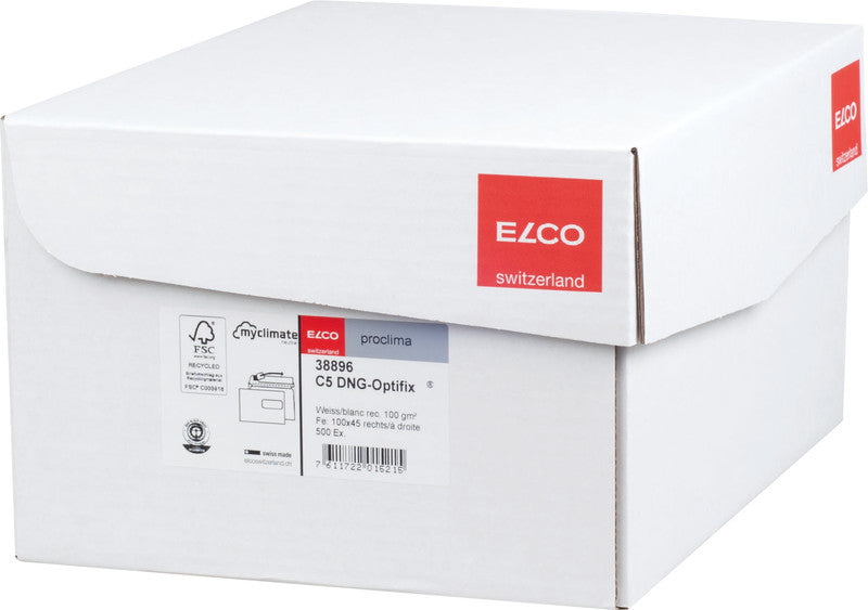 Elco Couvert C5, Fenster rechts, Haftklebung, weiss, 100 g/m², mit Innendruck – 500 Stk.