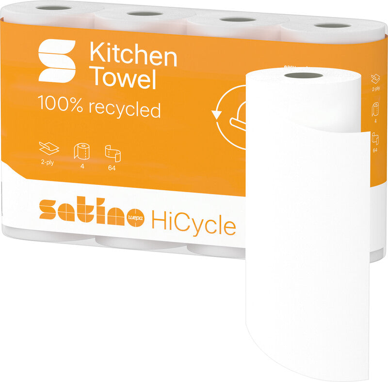 Satino hicycle Haushaltspapier – 2-lagig – 26 × 22 cm – 64 Blatt – Weiss – 4 Rollen