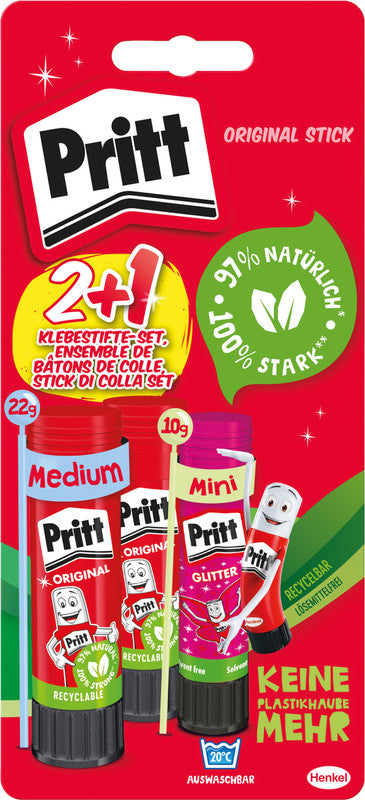 Pritt Klebestift – Stift, permanent, transparent, lösemittelfrei, 2×22 g + 1×10 g, zum Basteln