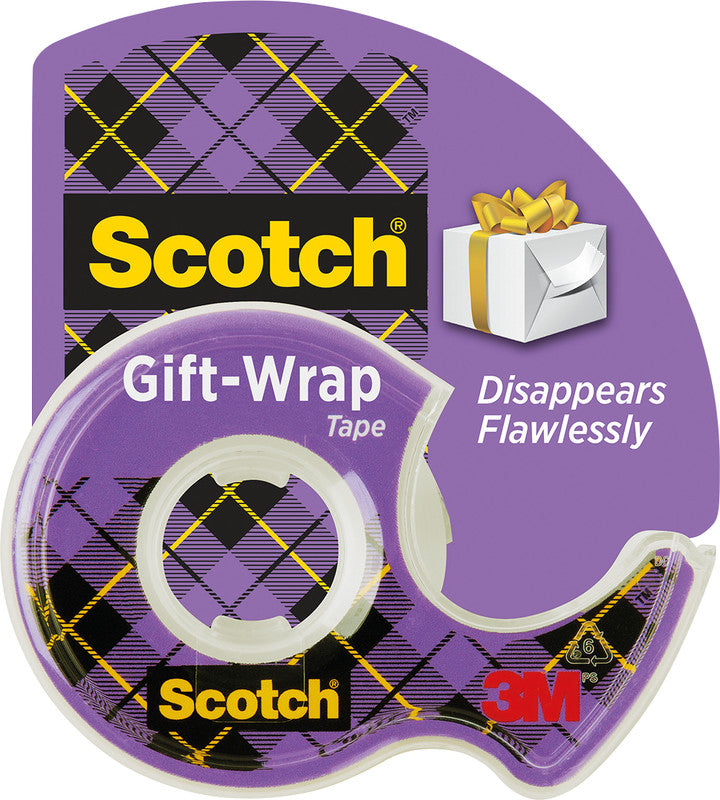 Scotch Klebeband GiftWrap – mit Abroller – permanent, satin, Kunststoff, 19 mm × 15 m, transparent