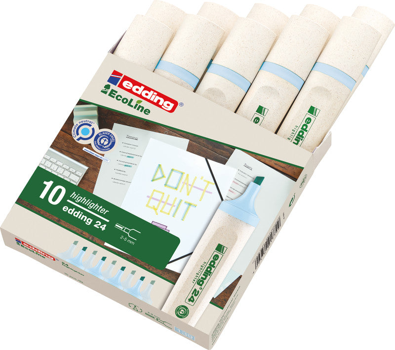 Edding 24 EcoLine Textmarker Pastellblau – Keilspitze, 2–5 mm, nachfüllbar, Blauer Engel