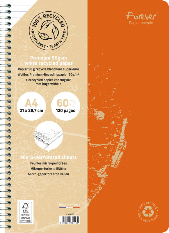 Clairefontaine Spiralheft A4, liniert, 60 Blatt, mikroperforiert, 90 g/m² – sortiert