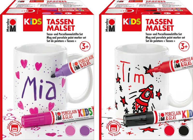 Marabu KiDS – Tassen-Malset MIA – 8 × 8 × 9,5 cm – 1 Tasse, 2 Porzellan- & Glasmalstifte 1–3 mm