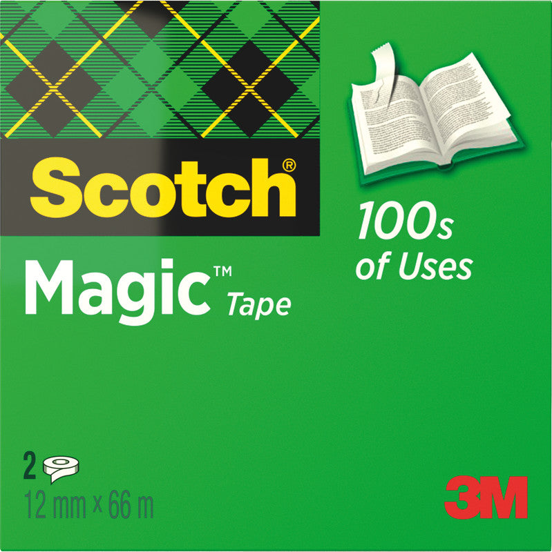 Scotch Klebeband Magic 810 – permanent, matt, Zelluloseazetat, 12 mm × 66 m, transparent, 2 Rollen