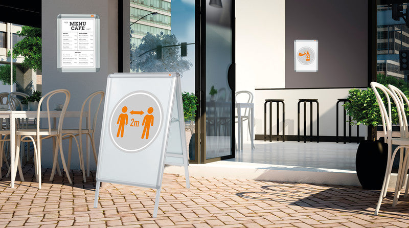 Nobo Plakatständer – für A1 hoch, silber, Metall/Kunststoff, 650 × 605 × 1105 mm