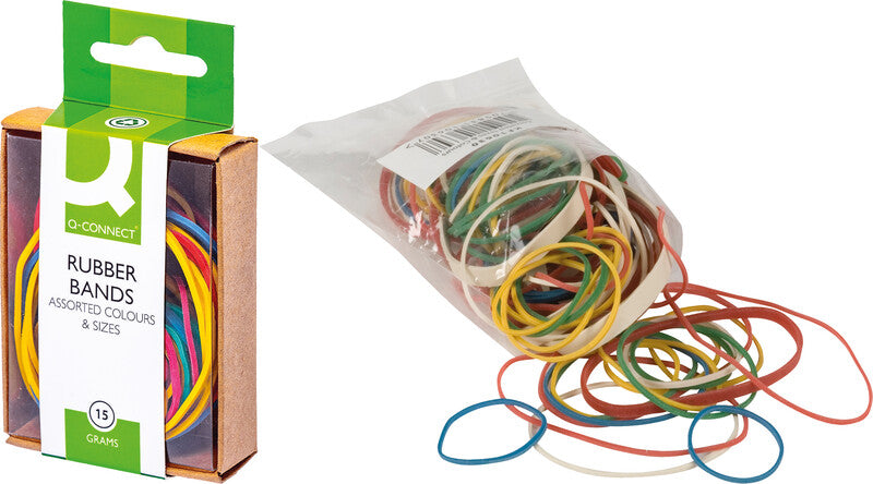 Q-Connect – Gummibänder – farbig sortiert, Naturkautschuk, 25 g