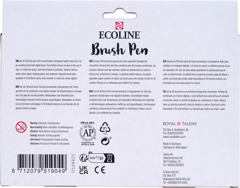 Talens ecoline Filzstifte Basic, auswaschbar, 30 Farben