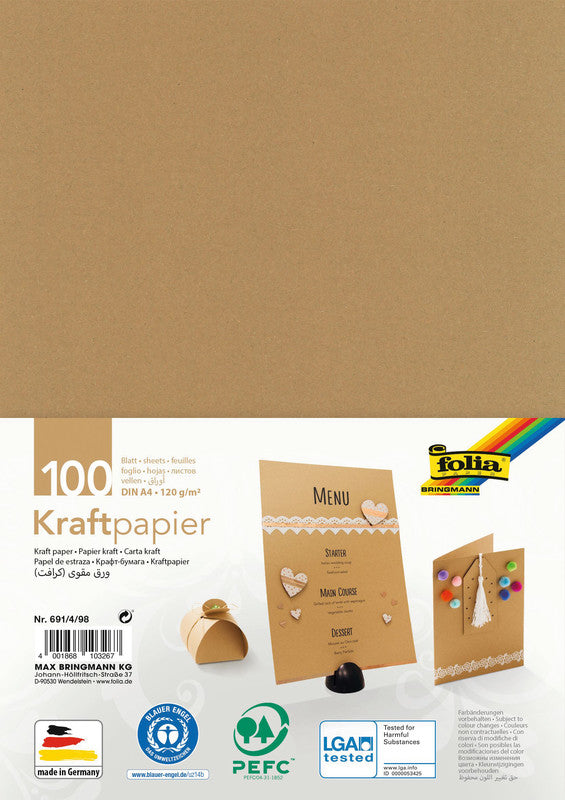 Folia Kraftpapier – A4, 120 g/m2, 100 Blatt, mehrfarbig