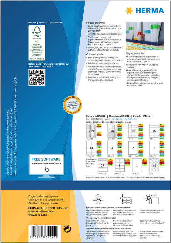 HERMA Etiketten A4 46 × 21 mm – Papier, rot – permanent haftend – Laser/Inkjet – 100 Blätter