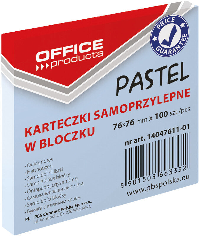 Office products Haftnotizen – 76 × 76 mm – pastellblau, 100 Blatt/Block