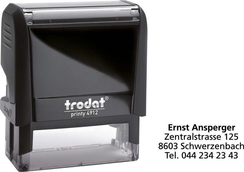 Trodat Printy 4912 – Selbstfärbender Textstempel zum Selbersetzen – Abdruck 47 × 18 mm – Schwarz, Mehrsprachig
