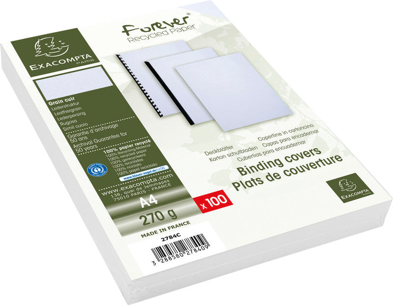 Exacompta Evercover Umschlagdeckel – A4 – 270 g/m², Lederstruktur, Weiss – 100 Stk.