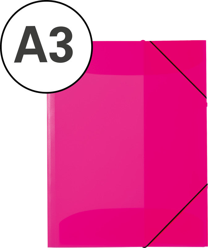 HERMA Neon Gummibandmappe für A3 – 1 Fach, 3 Klappen, Kunststoff, Pink, Füllhöhe 40 mm