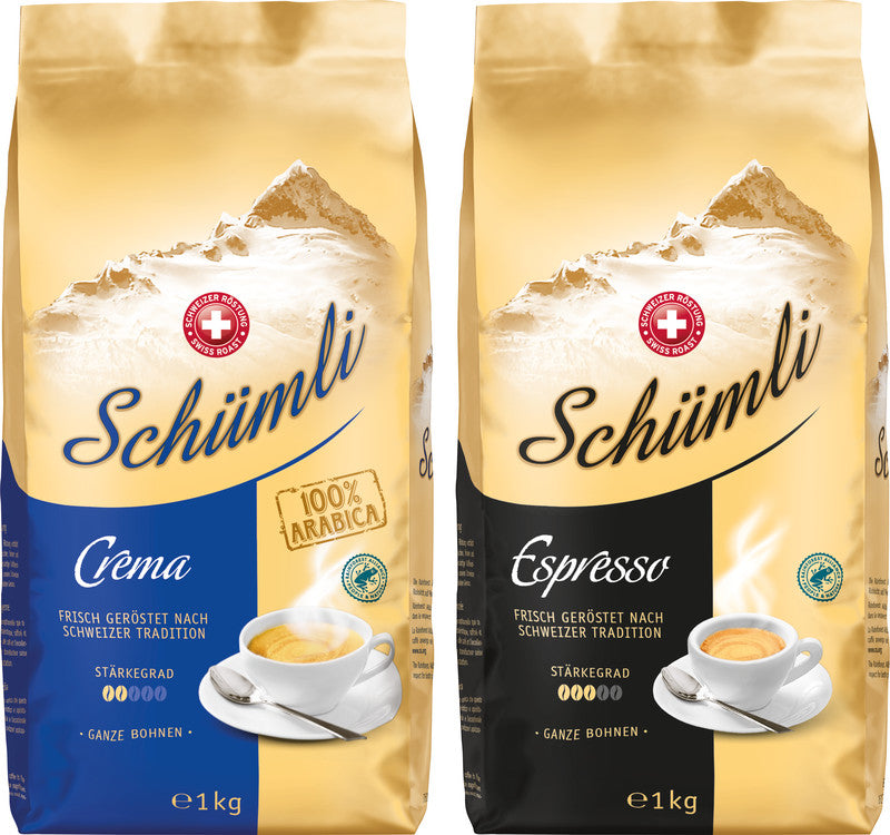 Schümli Bohnenkaffee Crema – 1 kg – Arabica – Röstgrad mittel – Intensität 2/5