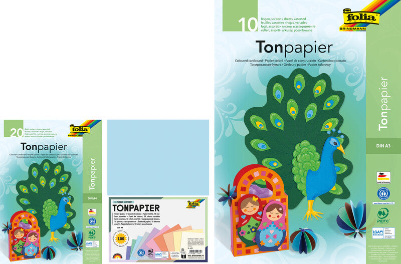 Folia Zeichenpapier A4, 130 g/m², 100 Blatt, mehrfarbig, glatt, geleimt, säurefrei, pastell