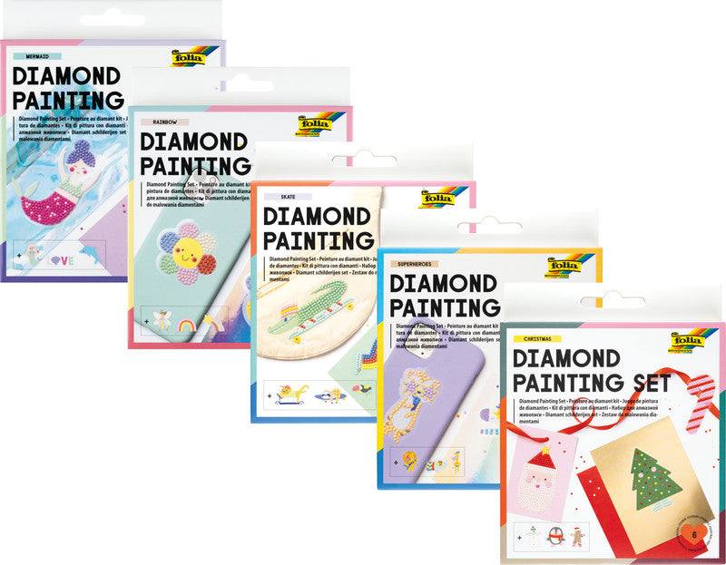Folia Diamantbild-Set Superheroes – 6 Motiv-Sticker – 50 × 100 mm