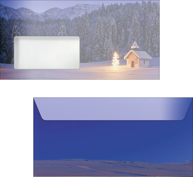 Sigel Weihnachts-Couvert C5/6 Weihnachtskapelle, mehrfarbig, Nassklebung, 90 g/m², mit Innendruck – 50 Stk.