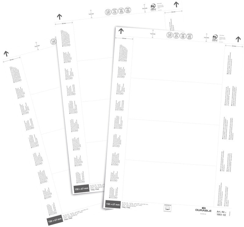 Durable Schuletiketten – Einsteckschilder für Logistiktaschen – 140×65 mm, 80 Stk, Papier