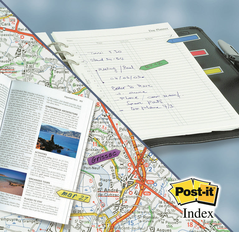 Post-it Indexstreifen – 11,9×43,2 mm – sortiert, 4×24 Stück, mit Dispenser, Pfeil