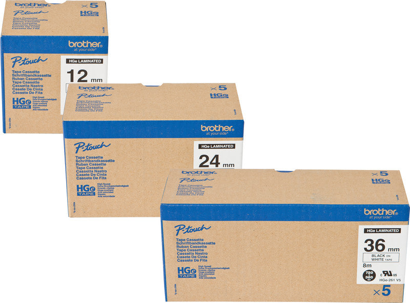 Brother Schriftband – 12 mm × 8 m, transparent, schwarz, HGe – 5 Stück
