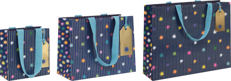 Glick Geschenktasche 'Star Garland Navy' – 14 × 6 × 14 cm, Papier, mit Stoffband