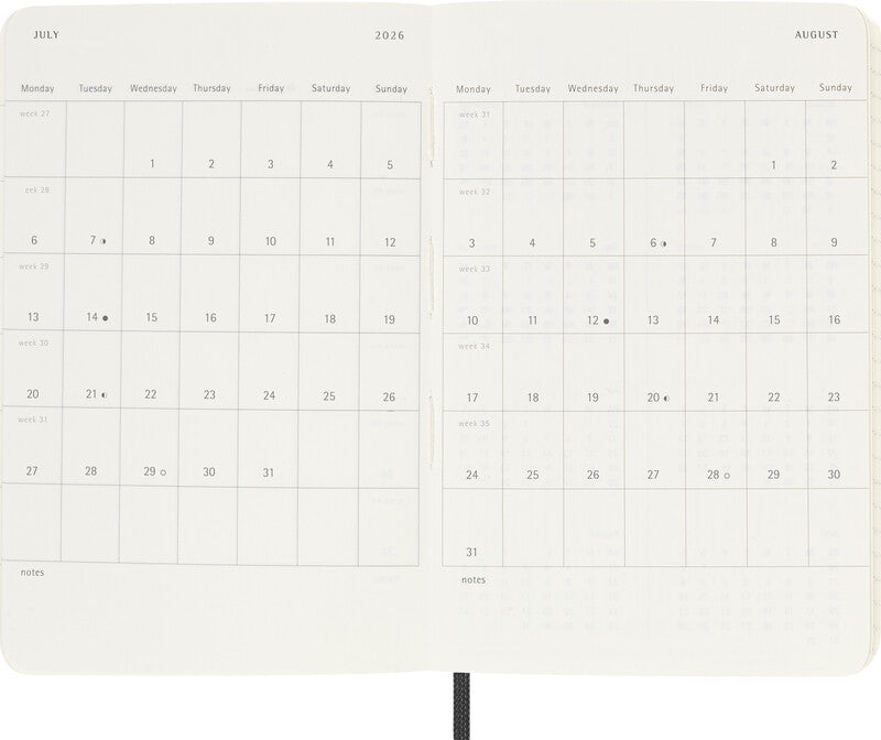 Moleskine Agenda – 1 Tag pro Seite, gebunden, 9 × 14 cm, 2026, 1-Stunden-Takt, Englisch, Schwarz, FSC