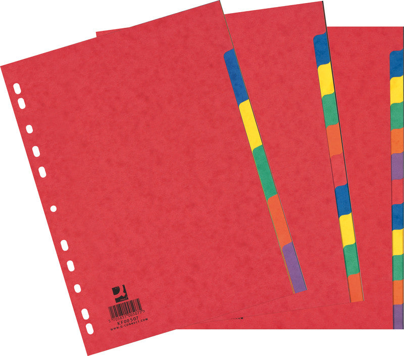 Q-connect Register – A4, 12-teilig, Karton, farbig, unbedruckt, 11-fach Lochung