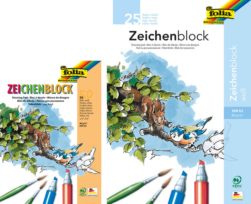 Folia Zeichenpapier A3, 80 g/m², 25 Blatt, Weiss, Strukturiert, Geleimt, PEFC, Recyclingfähig, Holzfrei