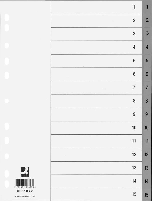 Connect Register – für A4, Kunststoff, 1–15, 15-teilig, grau, 11-fach