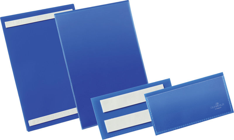 Durable Kennzeichnungstaschen – 297 × 74 mm, blau, selbstklebend, 50er-Pack