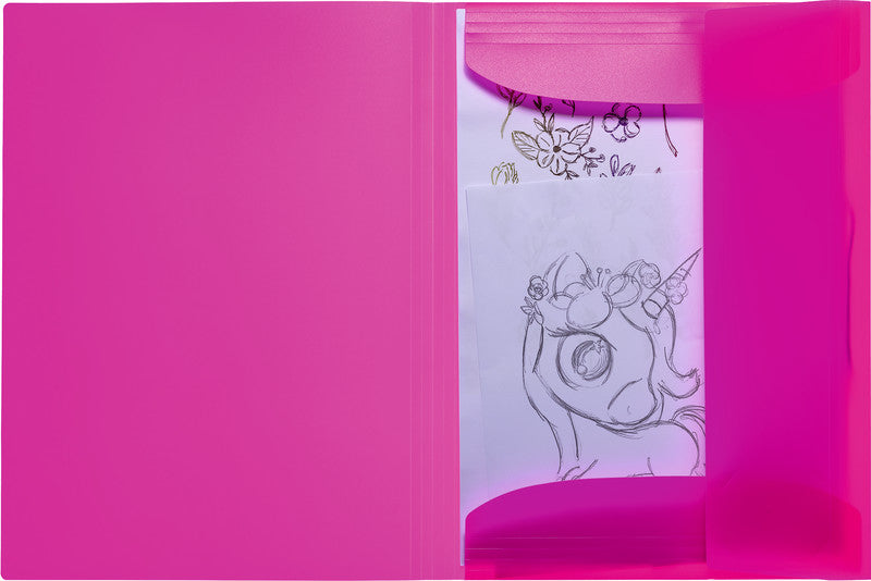 HERMA Neon Gummibandmappe für A3 – 1 Fach, 3 Klappen, Kunststoff, Pink, Füllhöhe 40 mm