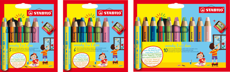 STABILO 3-in-1 Farbstifte woody – 6 Duo-Farben, mit Spitzer, Ø 4,2 mm, PEFC