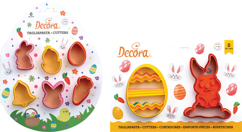 Decora Ausstecher-Set – 6-teilig – Hasenkopf, Glocke, Karotte, Ei, Hase, Küken – Kunststoff – Mehrfarbig