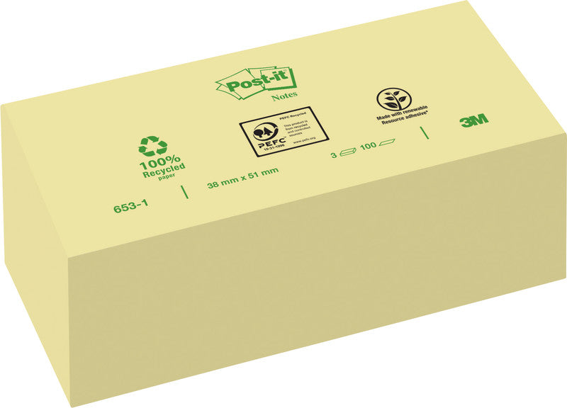 Post-it Haftnotizen – 51×38 mm – Gelb, 12×100 Blatt, PEFC