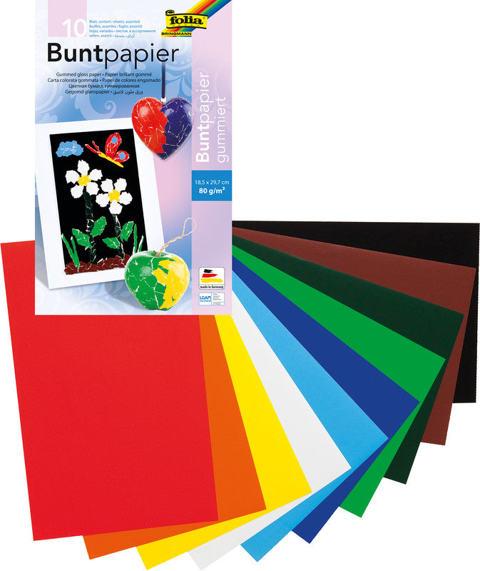 Folia Glanzpapier – 185 × 297 mm – 80 g/m² – sortiert – 10 Blatt