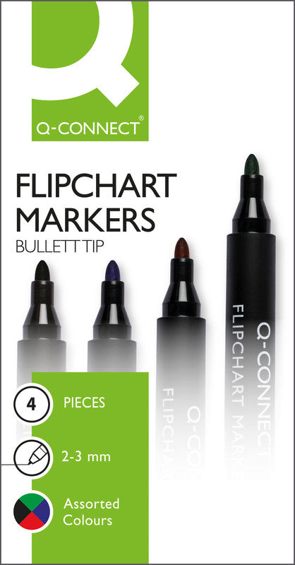 Q-CONNECT Flipchart-Marker – Rundspitze 2 mm – Sortiert – 4er-Set