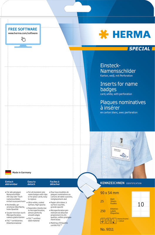 HERMA Einstecketiketten A4 (90 × 54 mm), 170 g/m², weiss, Papier – für Inkjet, Laser, Kopierer – 250 Karten