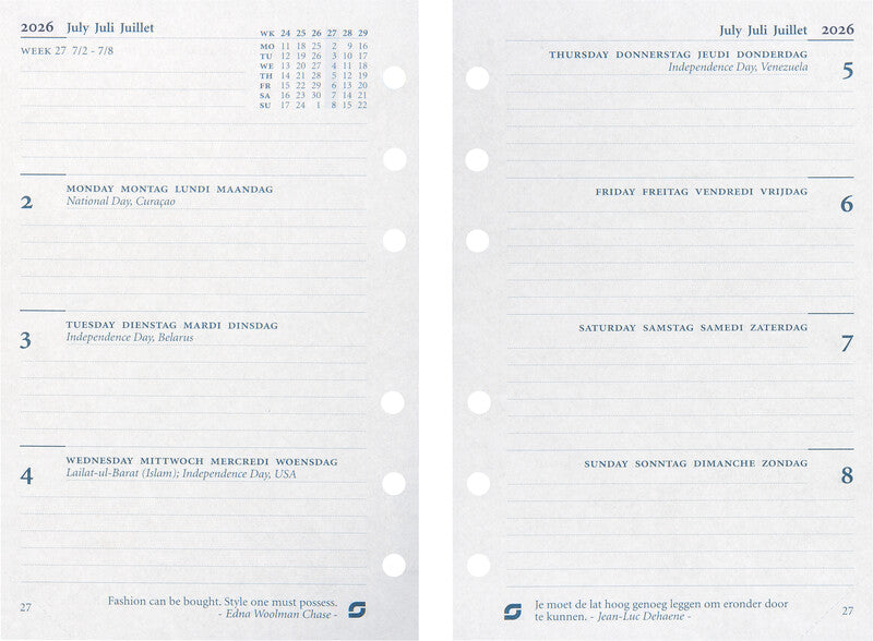Succes Kalender-Einlage – 1 Woche/2 Seiten, 6-fach, 9,5 × 15,0 cm, 2026