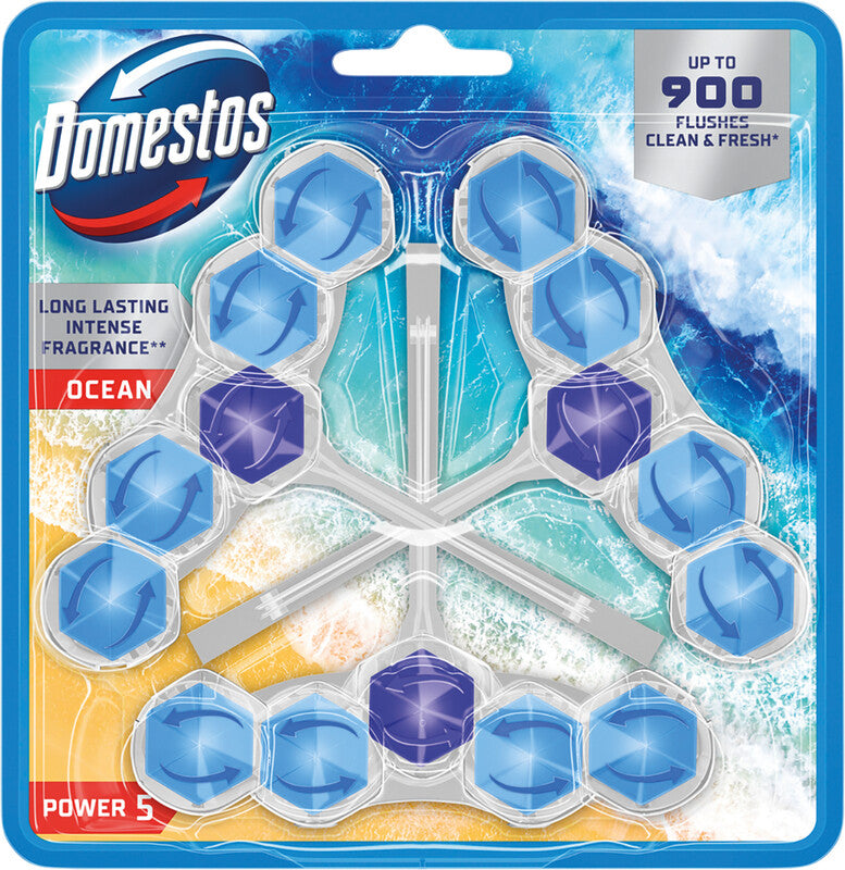 Domestos WC-Stein – Kunststoff, Blau, bis zu 900 Spülungen, 3er-Pack