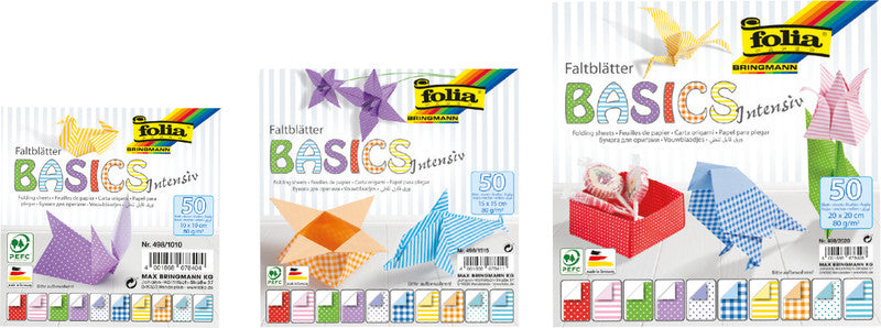 Folia Faltblätter, Basic intensiv – 100 × 100 mm – 80 g/m² – sortiert – 50 Blatt