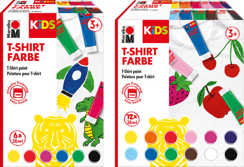Marabu Textilfarbe – T-Shirt-Farbe, 6 Farben – 6×36 ml (216 ml) – für helle Textilien