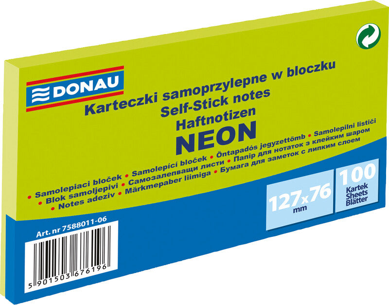 Office products DONAU Haftnotizen – 127 × 76 mm – Neongrün, 100 Blatt/Block