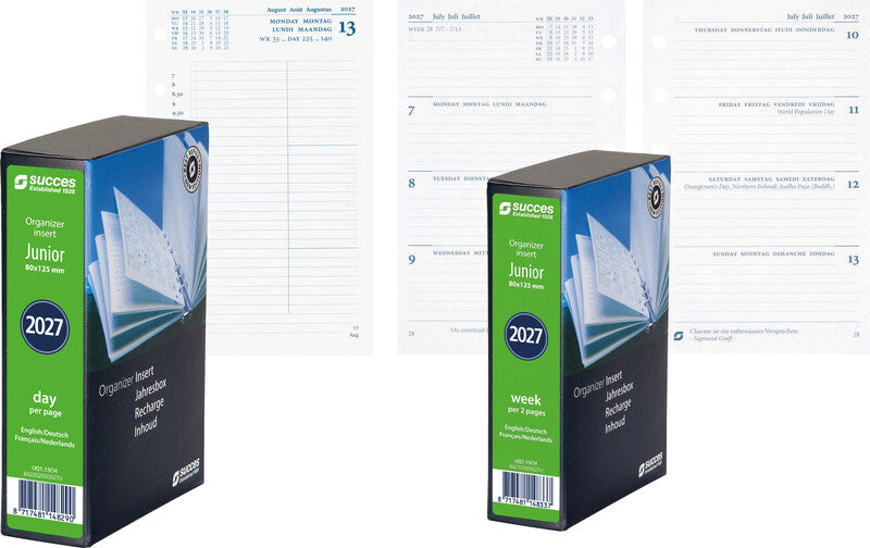 Succes Kalender-Einlage – 1 Woche/2 Seiten, 6-fach, 8 × 12,5 cm, 2026